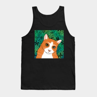 The Cute Ginger cat is watching you from a pattern background Tank Top